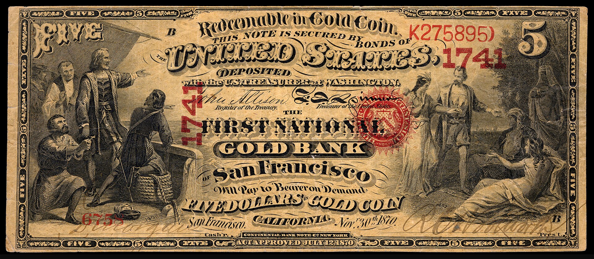 A bank note in United States - redeemable in gold coins [6]